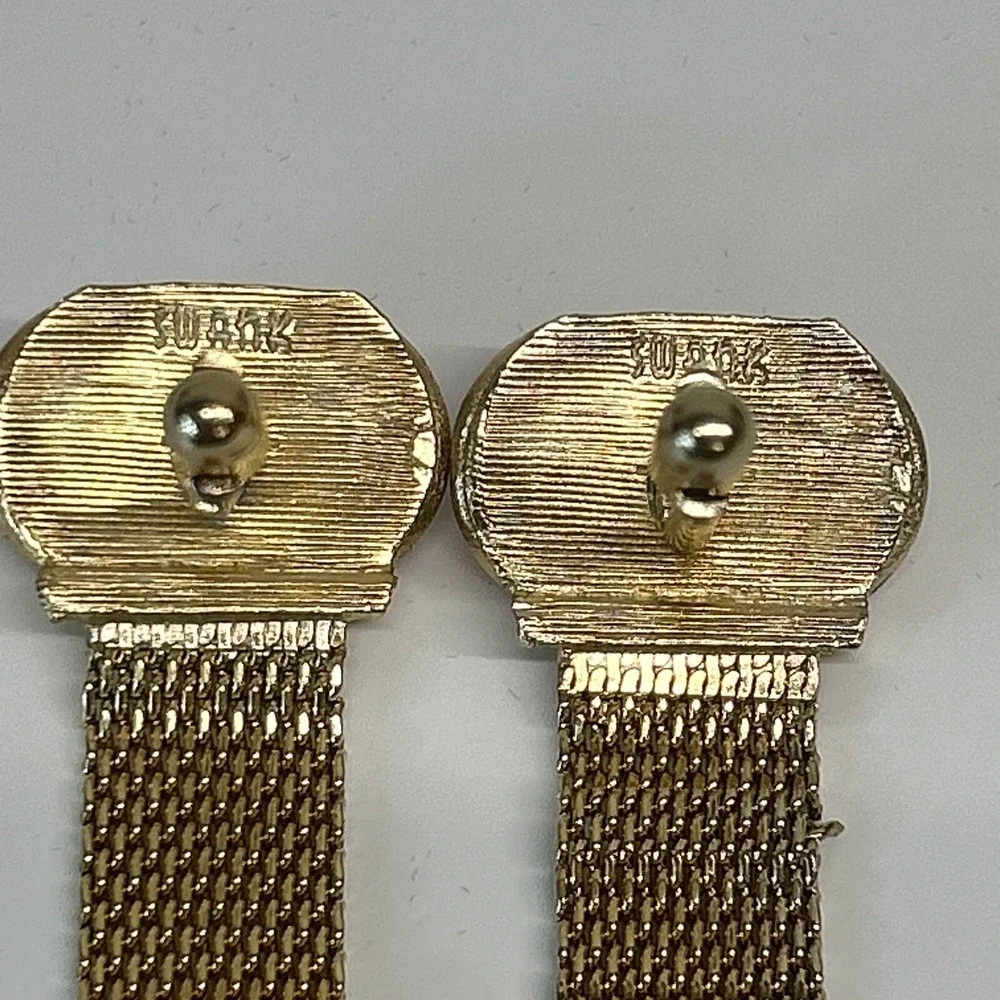 Swank Pink Moonglow & Gold Tone Cuff Links Signed Vintage Oval Gem Clasp Stamped